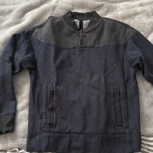 lululemon athletica Men's Dark Blue and Charcoal Crewneck Sweater